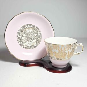 Royal Vale Teacup and Saucer Pink Gold Flowers Vintage